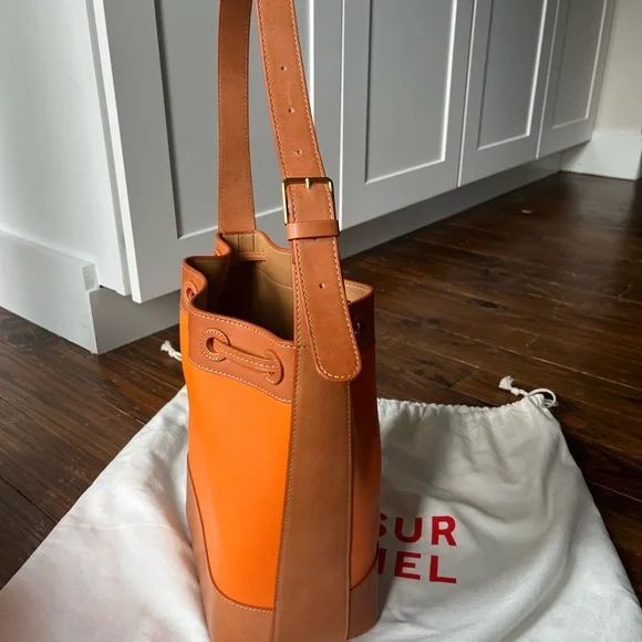 Mansur Gavriel Orange and Tan Bucket Bag - Picture 2 of 4